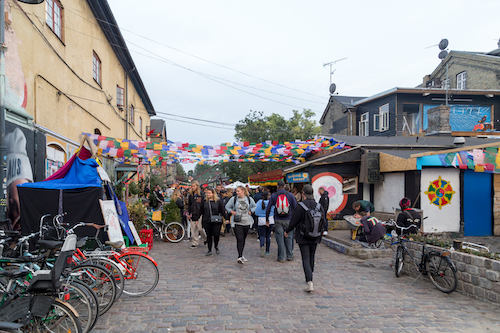 Copenhagen, Denmark - September 26, 2016: People on Pusher Street in the freetown district Christiania