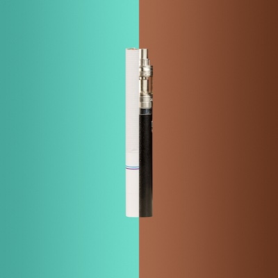 The collage from vape and cigarettes. The concept of old and new technologies